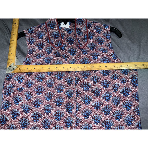 Cabi Top Sheer Sleeveless Button Fan Print Blouse #3620 Small Cranberry Blue - Picture 7 of 9